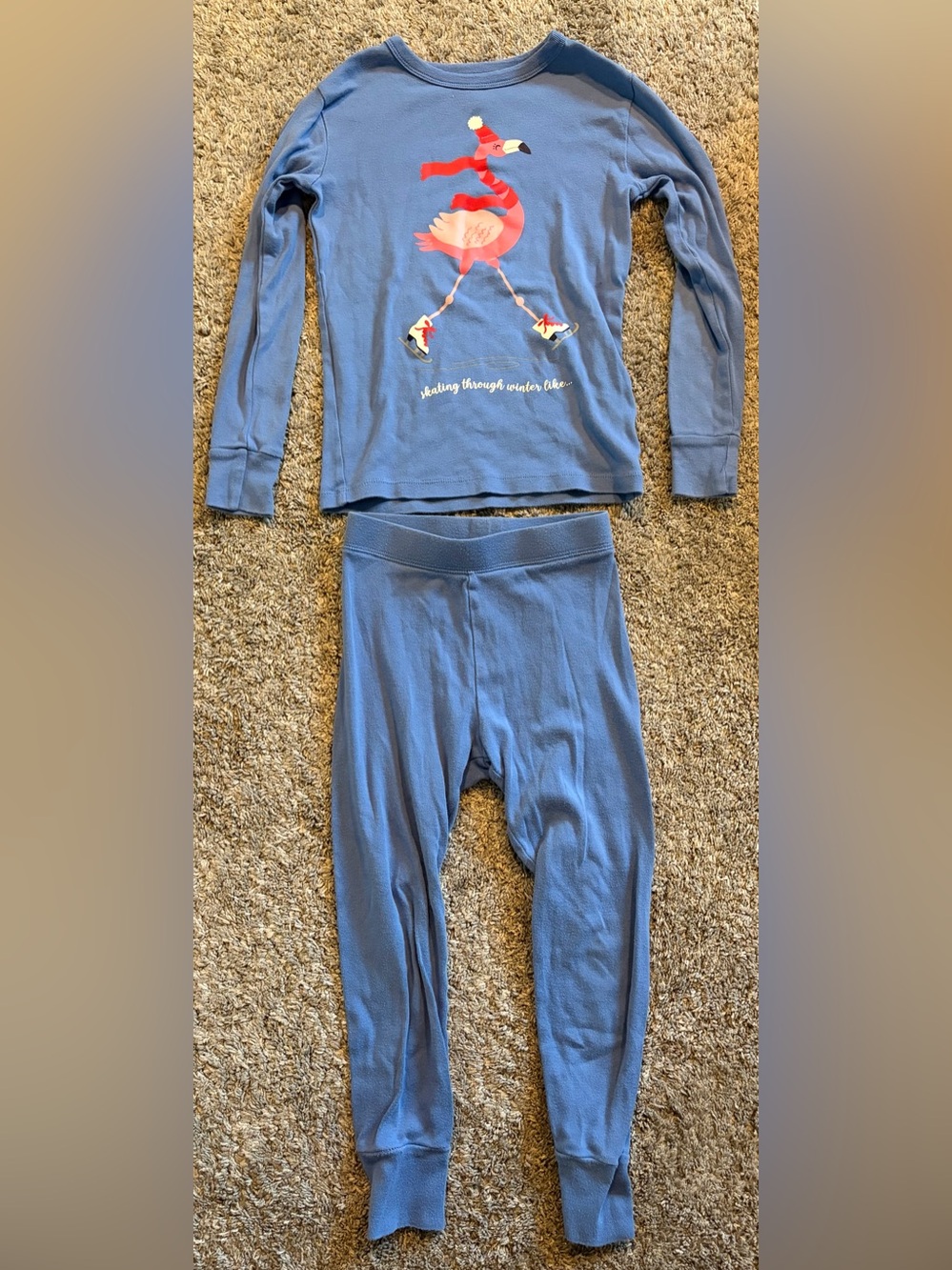 Girl’s GAP Blue Flamingo Graphic Kids Pajama Set Sz 8